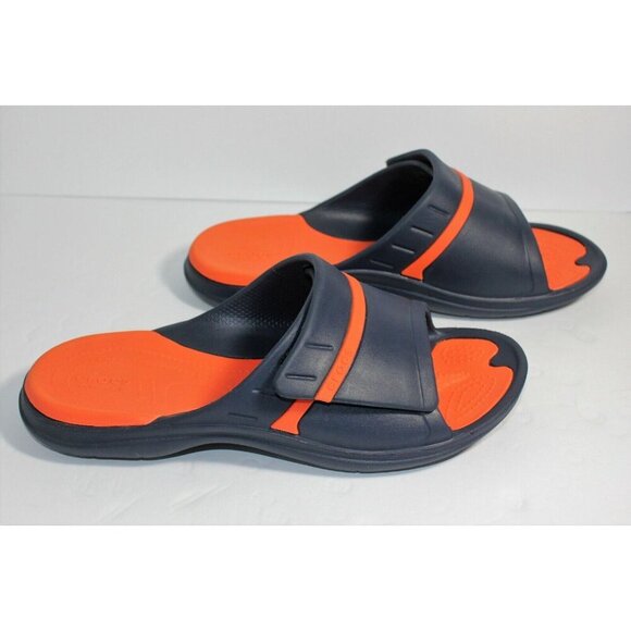 Crocs Dual Comfort Slide Sandal Two Tone Orange Blue Womens 7 Mens 5 Unisex - Picture 6 of 10